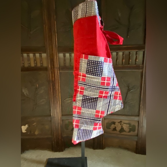 Mid-Century modern half waist cotton apron.  Asymmetrical cut with pocket - Picture 3 of 4